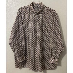Daniel Cremieux Mens XXL Cotton Button-Up Shirt Geometric Print Brown Blue